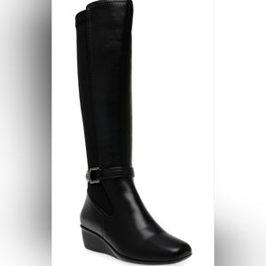 Anne Klein Myah Wedge Boots. Size 7, Black.